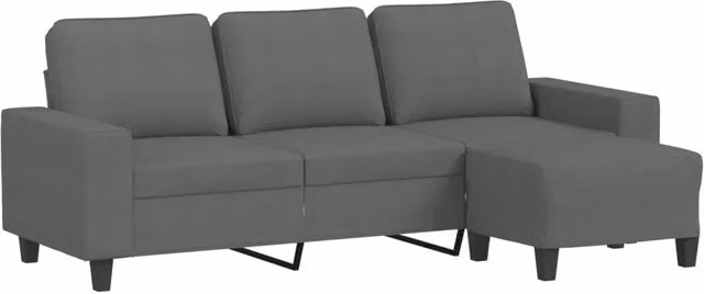 Divano | Divano da soggiorno | Sofa a 3 Posti con Poggiapiedi Grigio Scuro 180cm in Tessuto