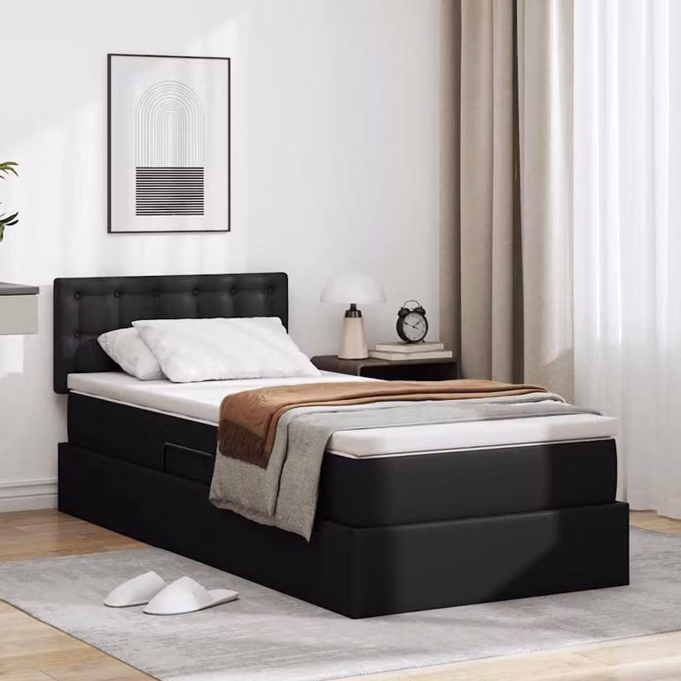Letto con contenitore e materasso vidaXL con testiera in ecopelle nera L/P/H: 90 x 190 x 140 cm