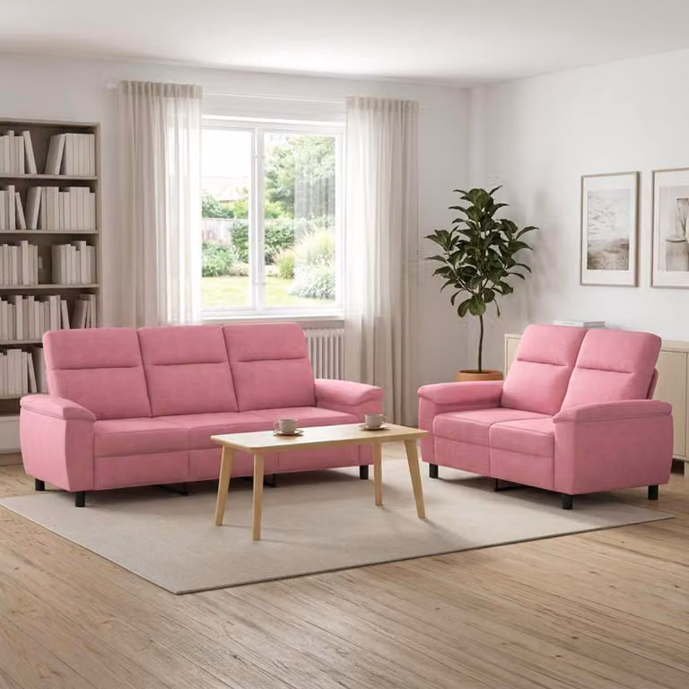 Set di 2 divani moderni vidaXL in tessuto rosa con struttura in metallo per il tuo soggiorno