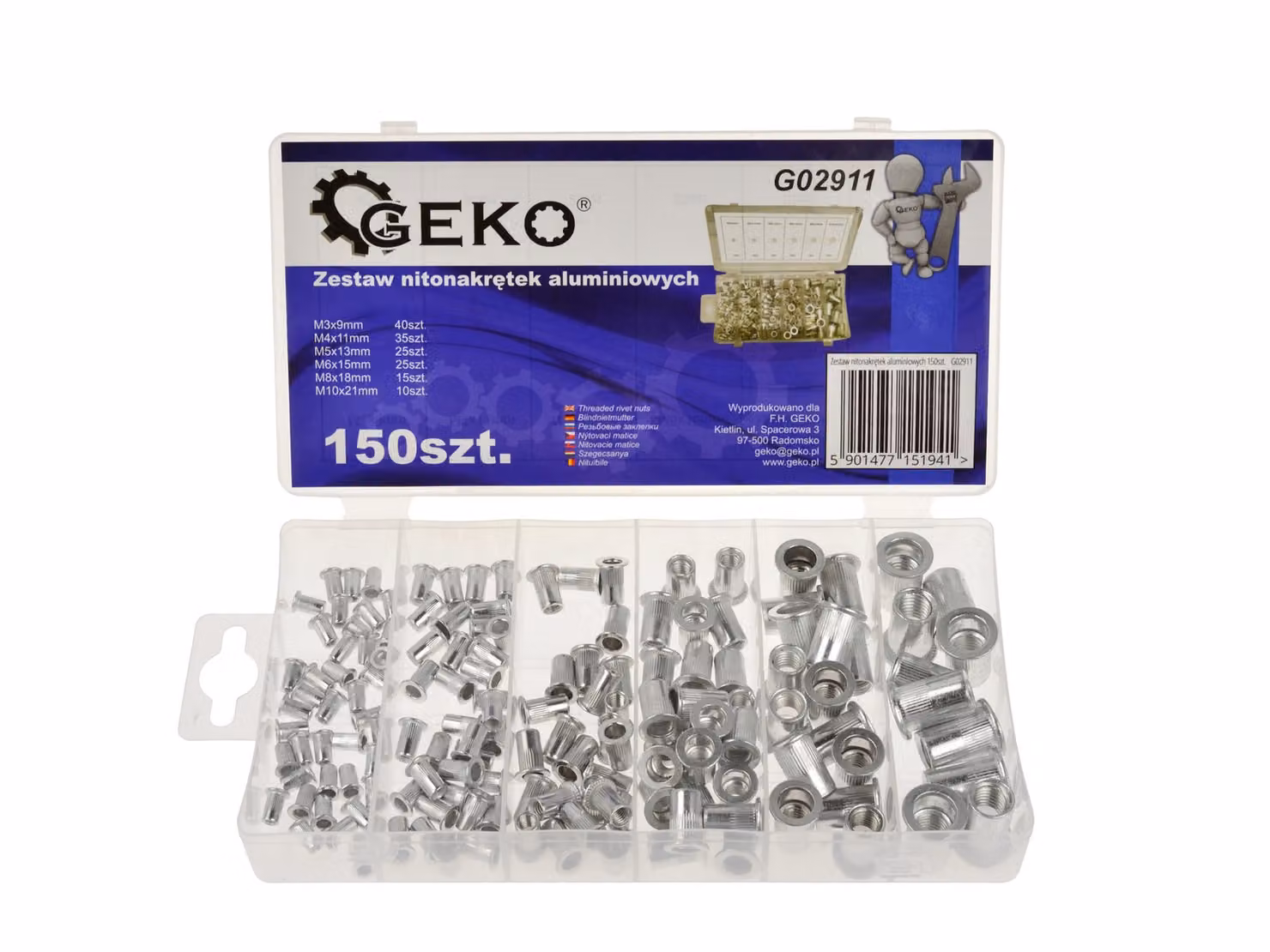 GEKO Dadi per rivetti in alluminio 150 pz - G02911
