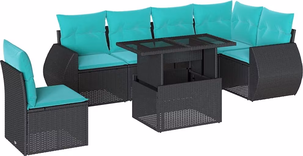 set di divani da giardino 7 pezzi con cuscini, polyrattan nero