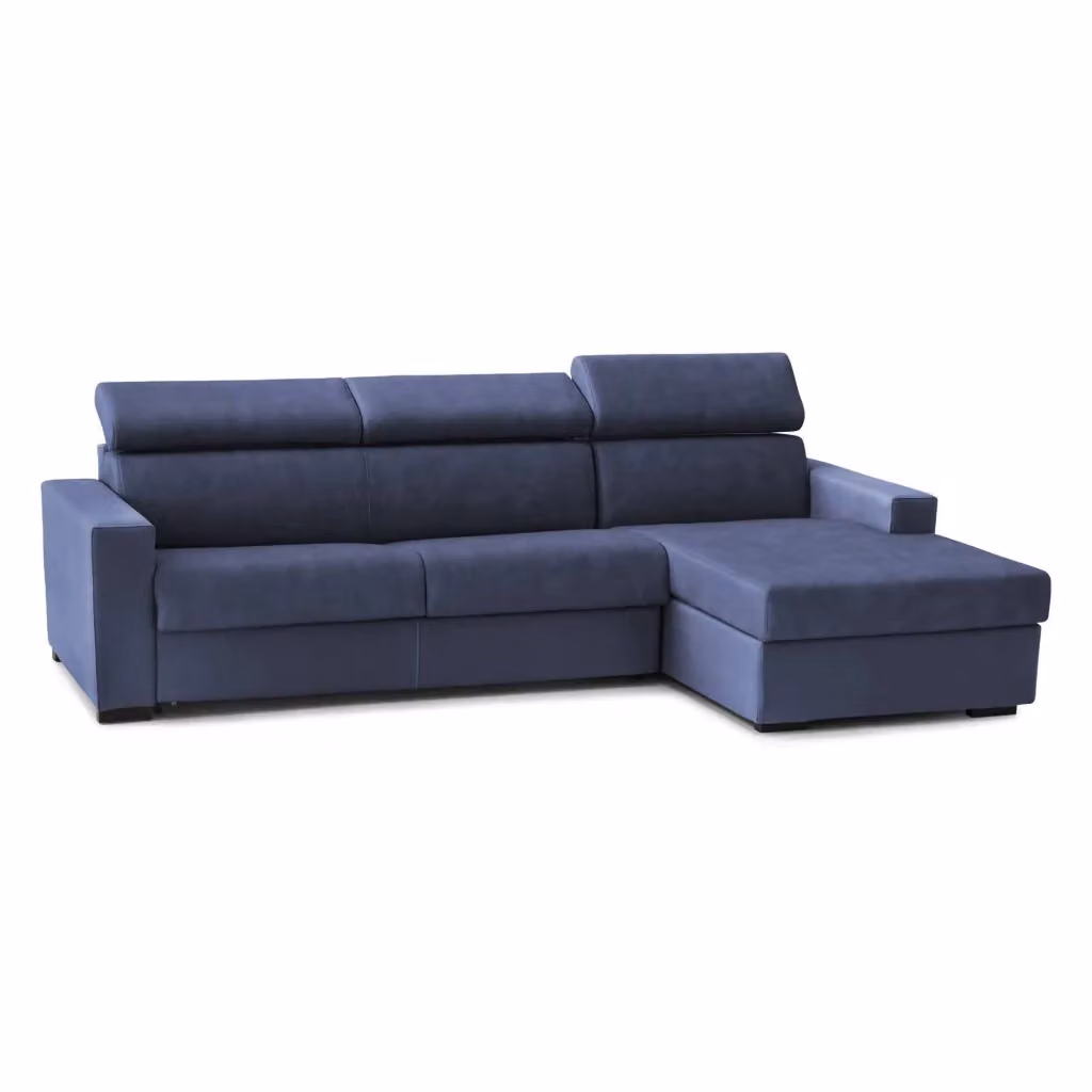Divano Letto Allevatore Talamo Italia, Divano ad Angolo con Penisola Contenitore Destra, Made in Italy, Blu, L: 280 cm, P: 95 cm, H: 85 cm – 2