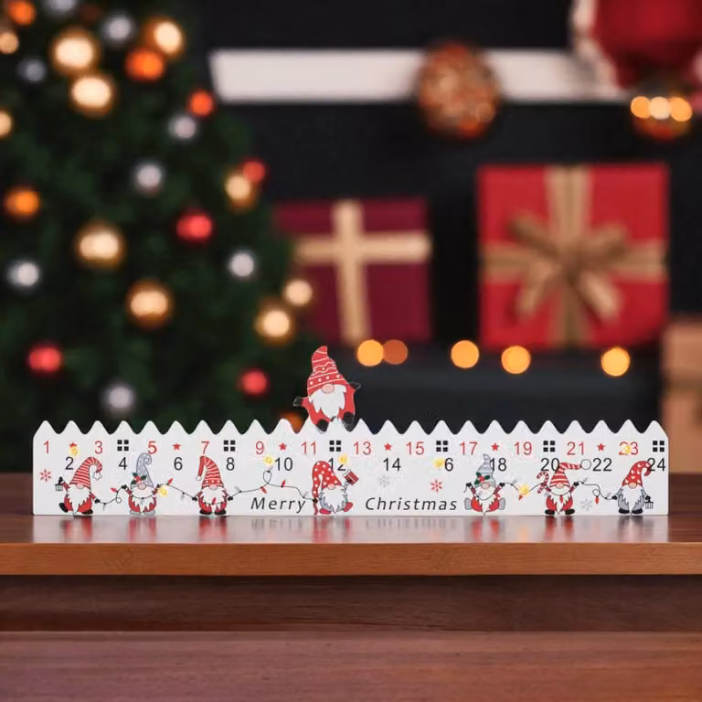 Calendario dell'Avvento con luci a LED, in legno