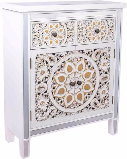 Credenza in legno e vetro con 2 cassetti e 2 porte 68,5x27,5x82