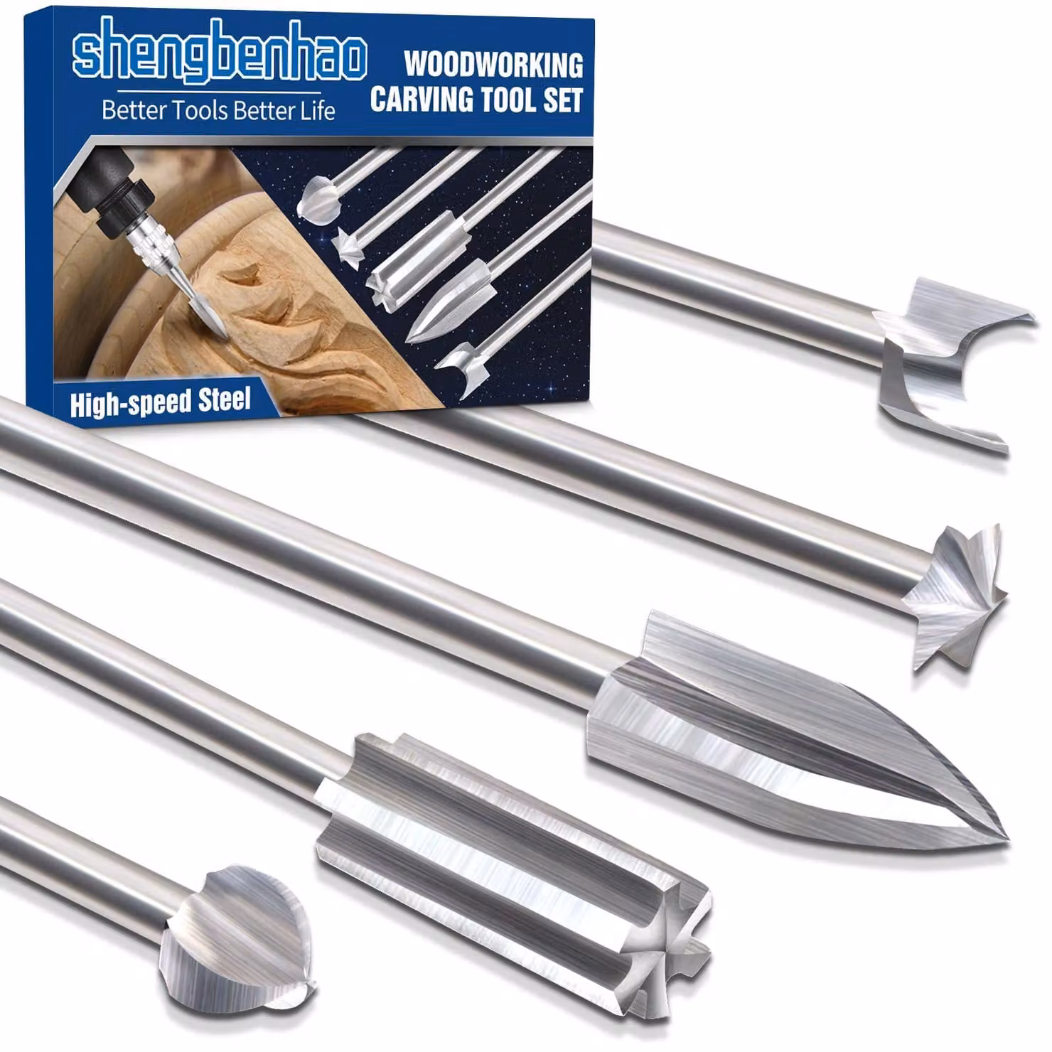 Utensili per la lavorazione del legno con 5 diverse punte per utensili rotanti