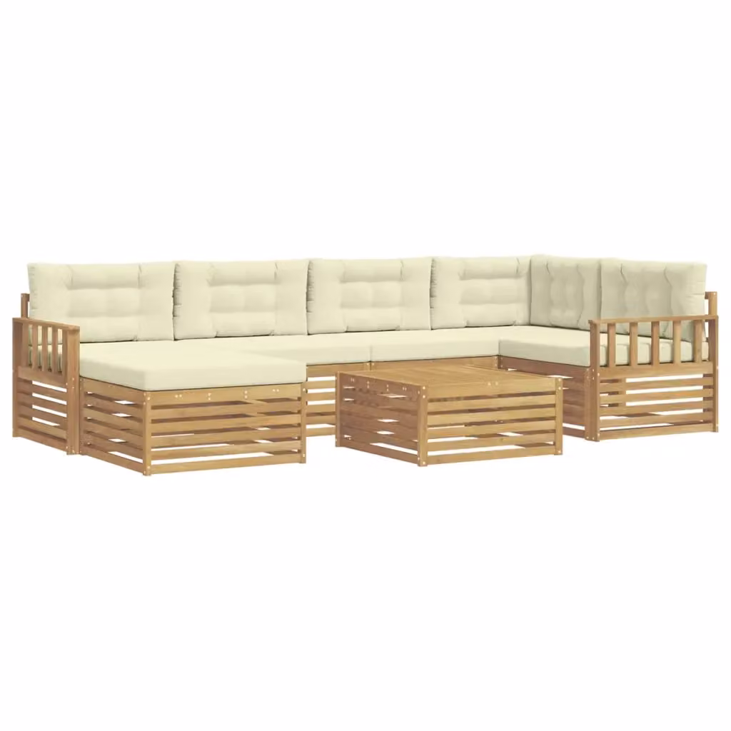 Set di divani da esterno a L vidaXL in legno di acacia con 7 pezzi, colore bianco e beige – 2