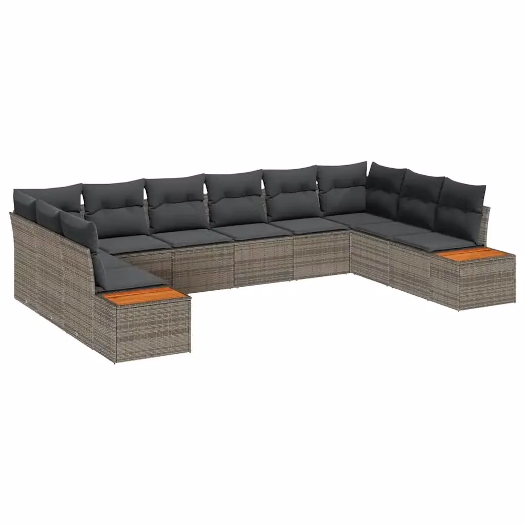 vidaXL Set Divano da Giardino a Forma di U con Tavolino da Caffè e Cuscini, 10 Posti, Grigio – 2