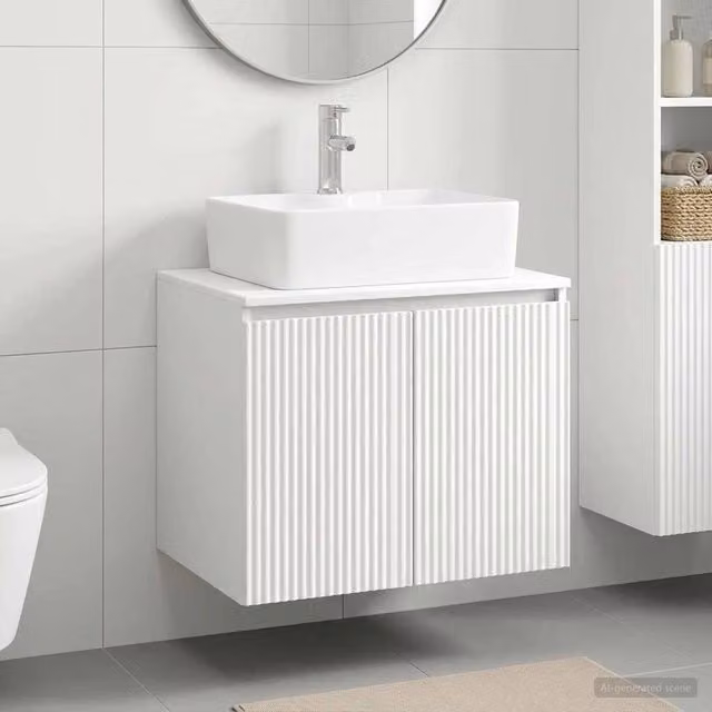 Set di mobili per il bagno sospeso vidaXL Bianco opaco in MDF