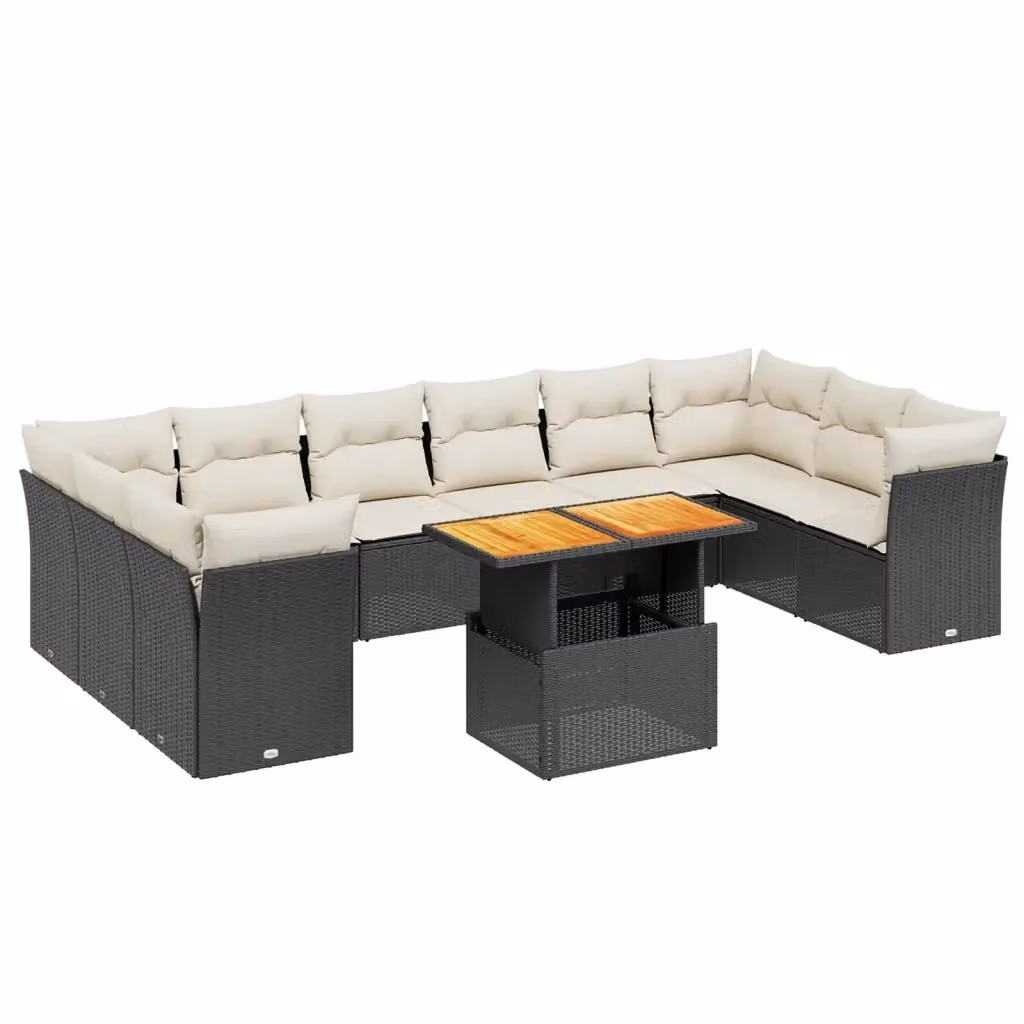 Set di divani da giardino a forma di U VIDAXL in polyrattan nero con 11 pezzi e cuscini inclusi – 2