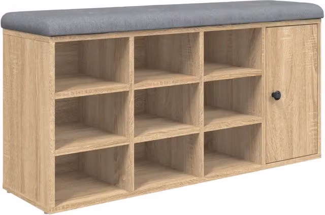 Panca Porta Scarpe Design In in Legno Rovere e Tessuto, L 102 cm x P 32 cm x H 50 cm, Colore Marrone e Grigio – 1