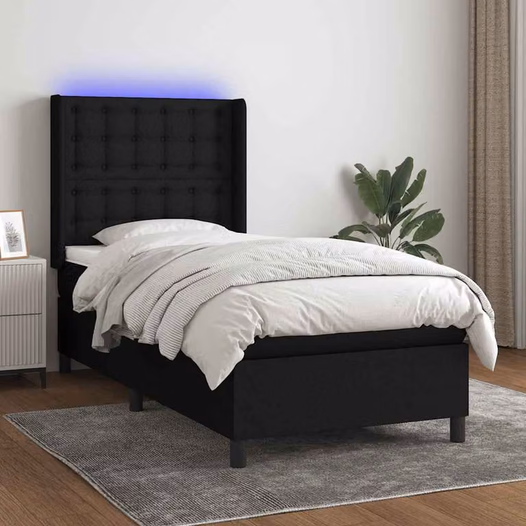 Letto a Molle vidaXL con Illuminazione LED e Porte USB in Tessuto Nero L/P/H: 80 x 200 x 83 cm
