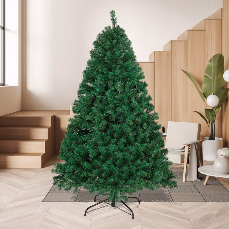 Albero di Natale artificiale Jayseuw 120 cm (Ø circa 76 cm) con 220 punte e sistema di ripiegamento a montaggio rapido, ignifugo, incluso supporto, bianco