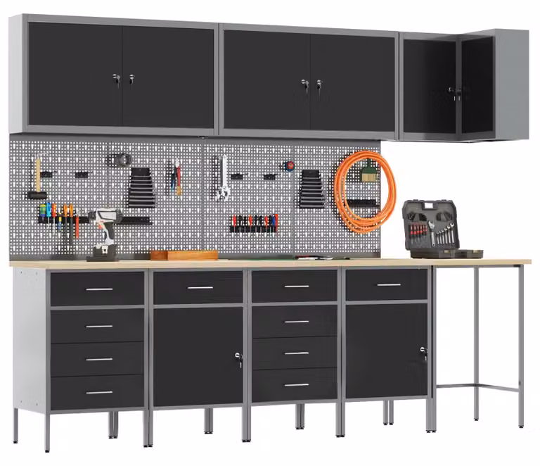 Set di mobili da lavoro con cassetto 12 pcs Nero e Grigio