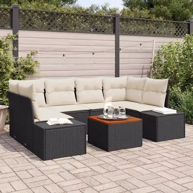 Set Divano da Giardino 7 pz Nero polyrattan 3347908