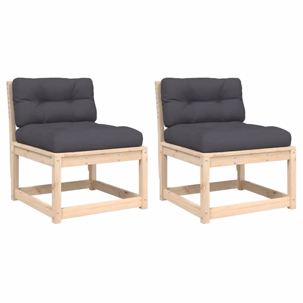 Set di 2 Divani da Giardino vidaXL in Legno di Pino con Cuscini Grigio Antracite – 2