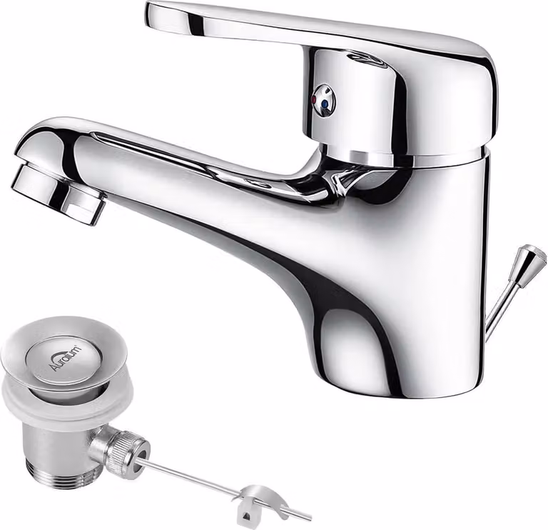 Rubinetto monocomando Auralum con tirante e scarico a scomparsa, cromo, miscelatore per bagno