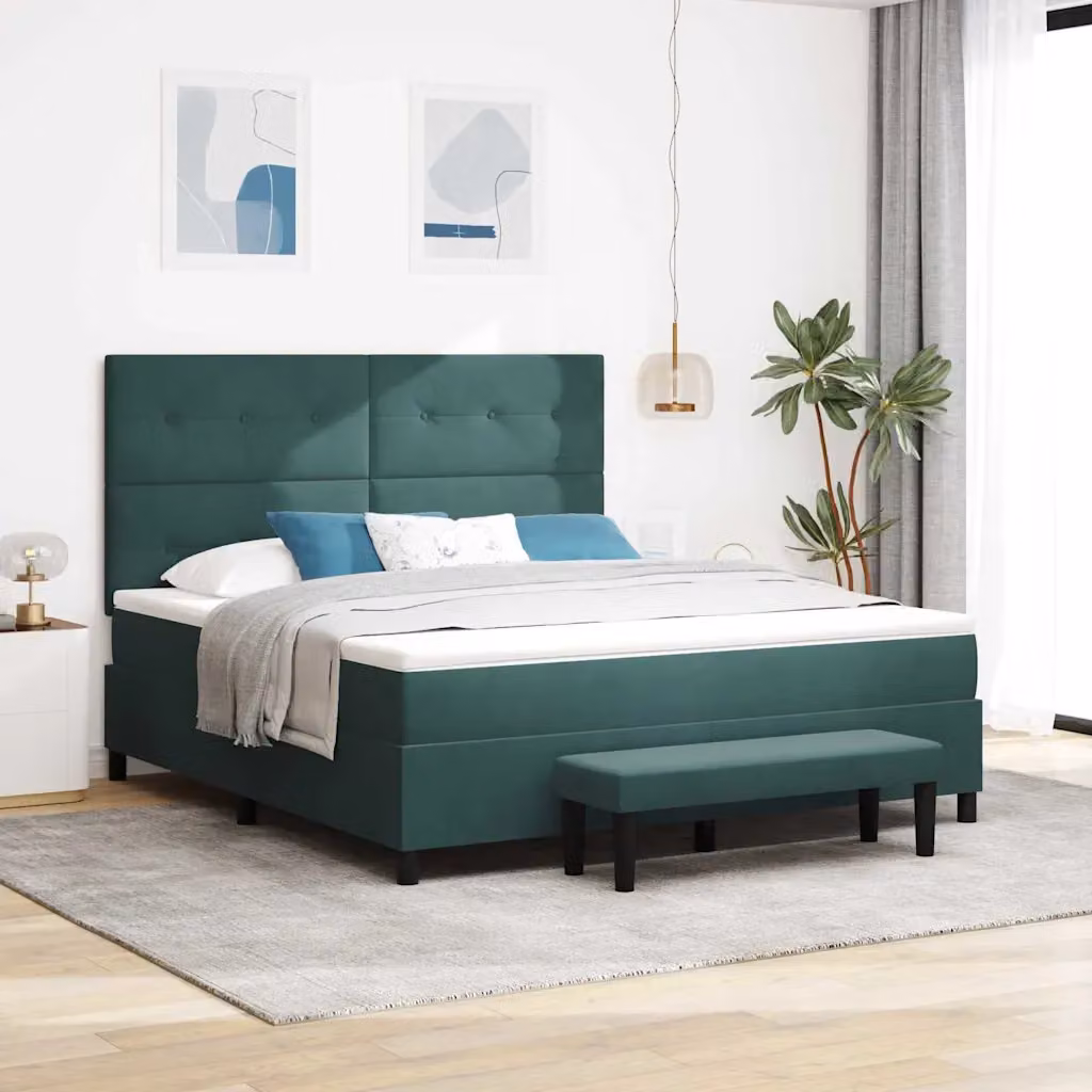 Letto a molle con testiera vidaXL in velluto verde, L: 180 cm, P: 200 cm, H: 128 cm – 1