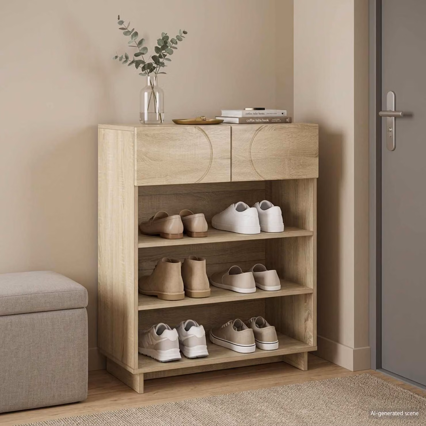 Scarpiera moderna vidaXL in legno Rovere Sonoma, colore beige e marrone, L: 73 cm, P: 38 cm, H: 87,5 cm