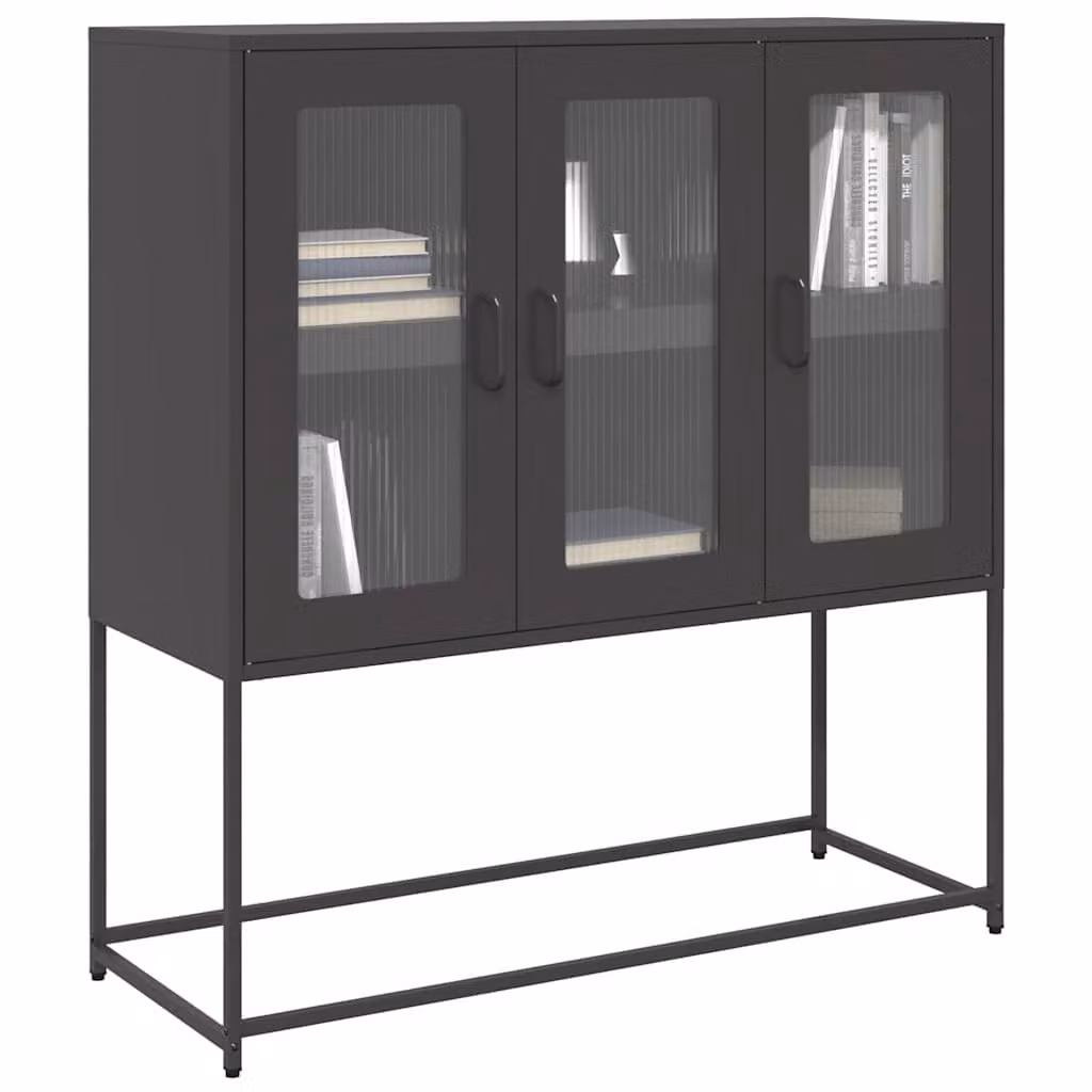 vidaXL Credenza Moderna Nera con Ante in Vetro in Metallo L: 100,5 cm, P: 39 cm, H: 107 cm