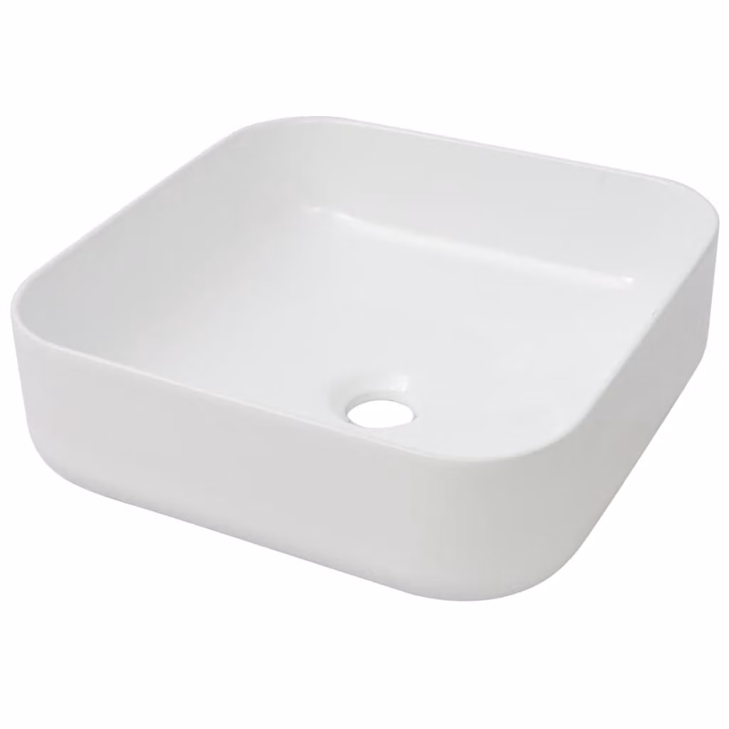 Lavandino Quadrato in Vetroceramica Bianca 39x39x13,5 cm