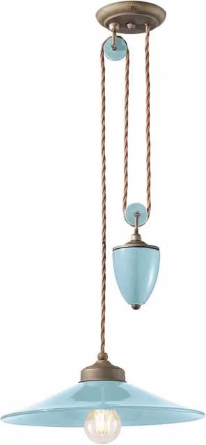 Lampadario Vintage Colors Saliscendi Ferro E Ceramica Azzurro 1 Luce E27