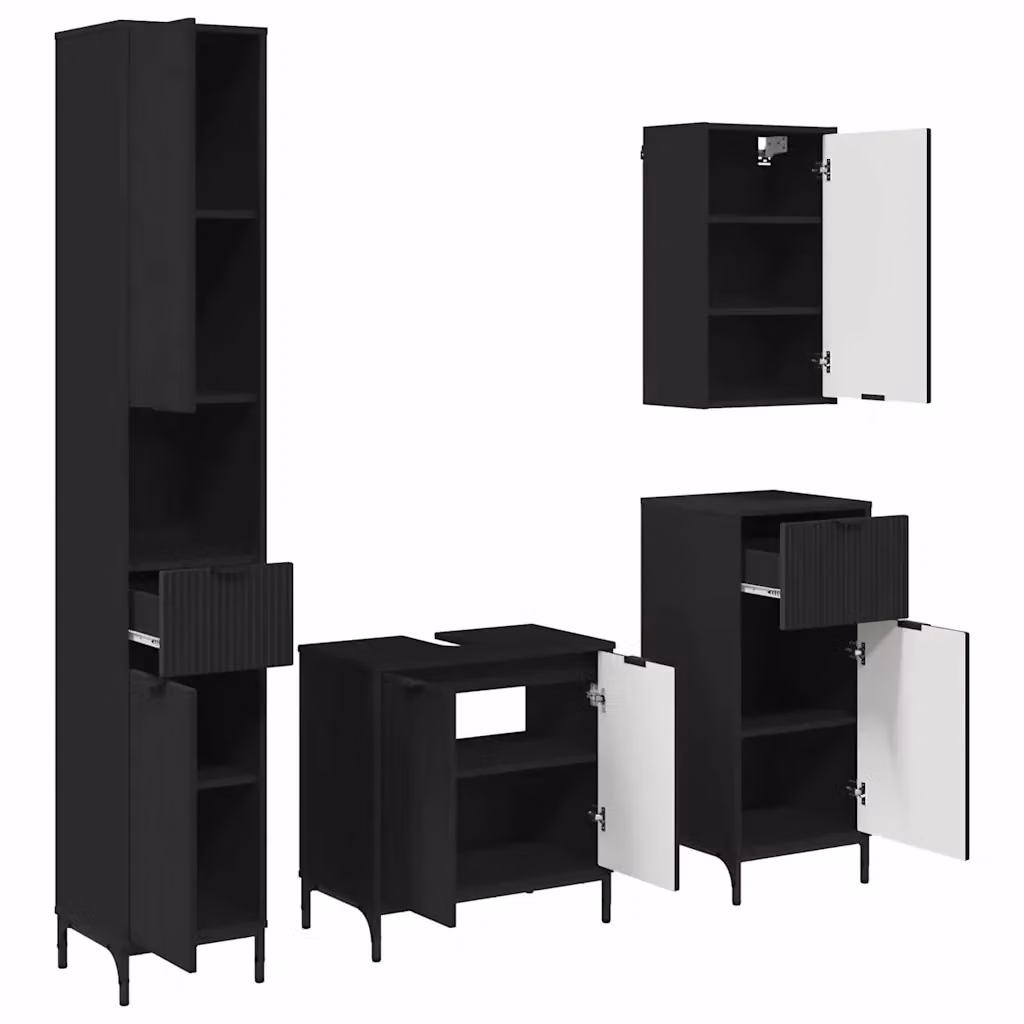 Set di mobili da bagno moderni vidaXL in nero con base lavabo, pensile e colonna, in MDF e metallo, L/P/H: 190 x 64,95 x 60,5 cm – 2