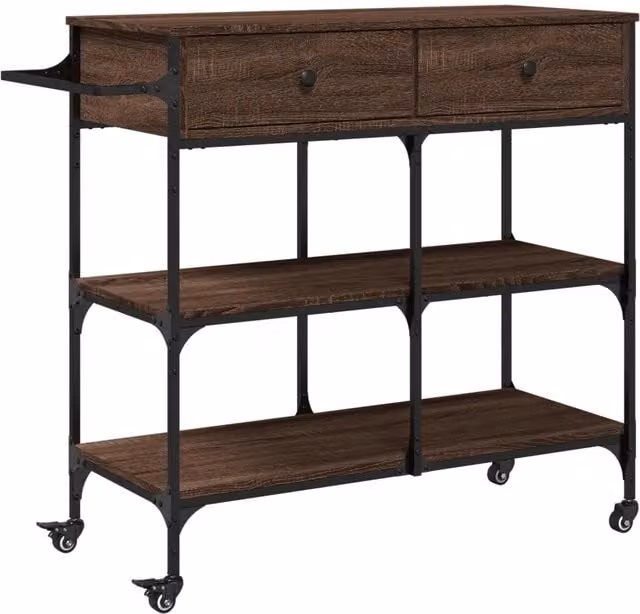 Carrello da cucina in legno multistrato Rovere Marrone stile industrial con ruote L/P/H: 105 x 42 x 95 cm – 1
