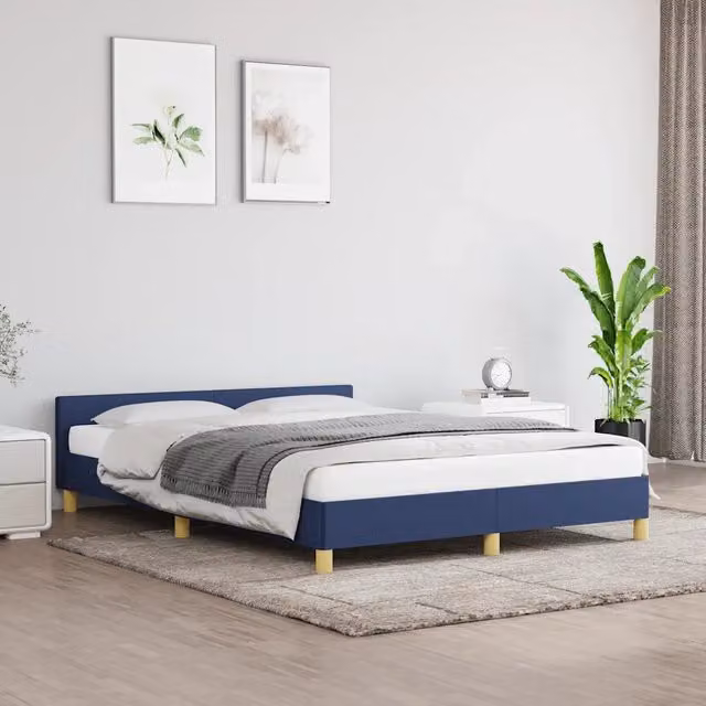 Giroletto con Testiera senza Materasso-Struttura Letto Blu 140x190 cm Tessuto
