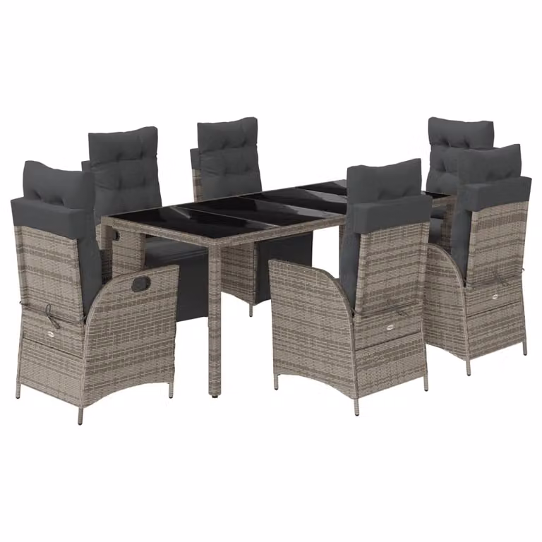 Set da Pranzo da Giardino 7 pz con Cuscini in Polyrattan Grigio
