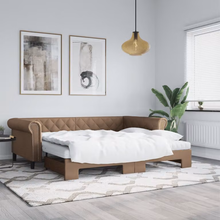 Divano Letto Estraibile vidaXL in Similpelle Colore Cappuccino con Materassi