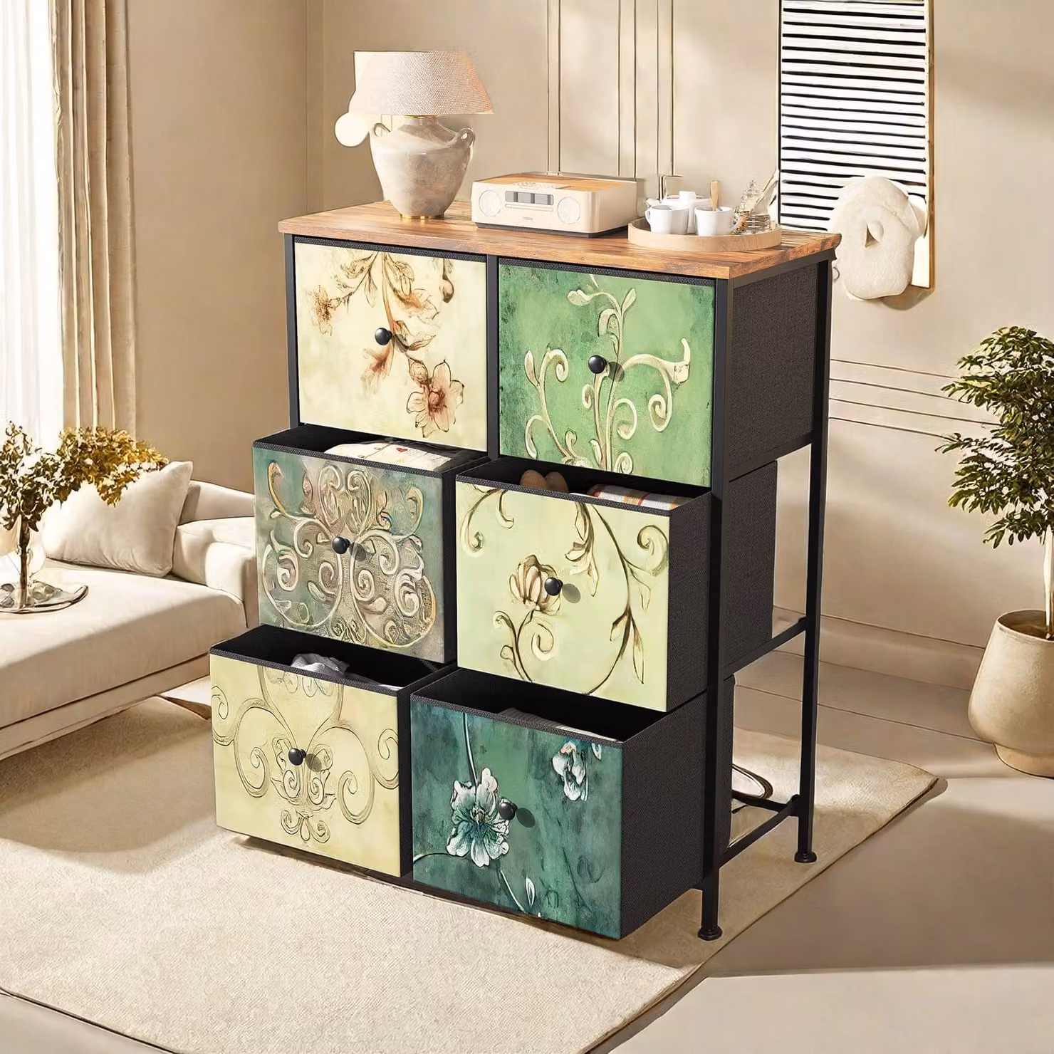 Cassettiera retrò ProximaX con 6 cassetti - Robusta struttura in acciaio, versatile per camere da letto, corridoi e molto altro ancora come cassettiera in tessuto e torre di stoccaggio
