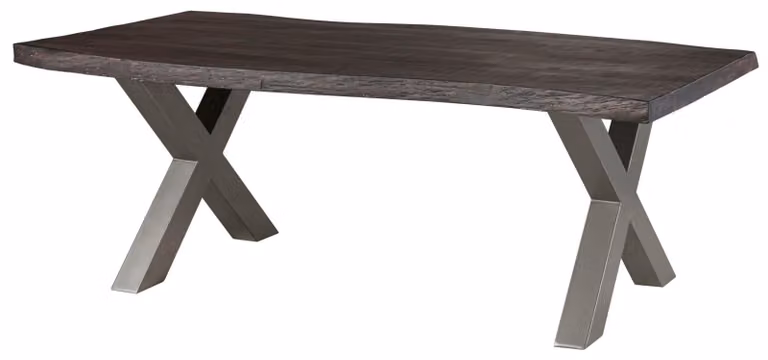 MASSIVMOEBEL24 | FREEFORM 5 tavolo da pranzo in legno di mango - verniciato grigio / gambe in ferro X argento matt 180x90