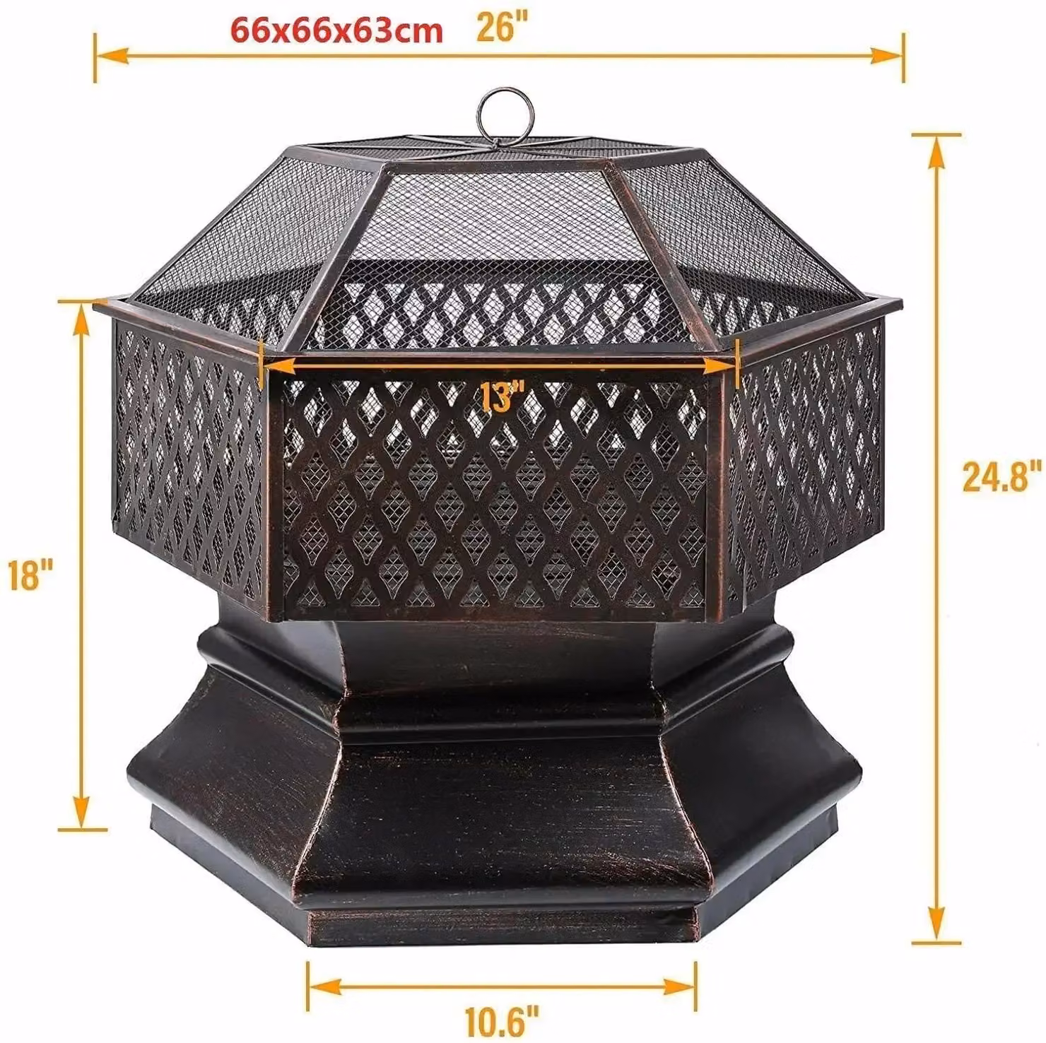 Focolare da esterno - 66 cm - Alimentato a legna - Griglia per carbone - Autoportante - Con coperchio e set di attrezzi per la pulizia