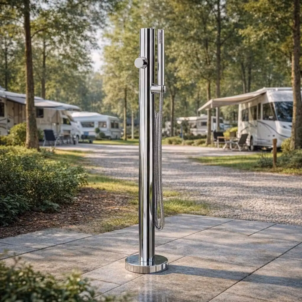 Fontana da giardino a colonna esterna Sambuco in acciaio inox color argento con miscelatore, Altezza: 100 cm – 2
