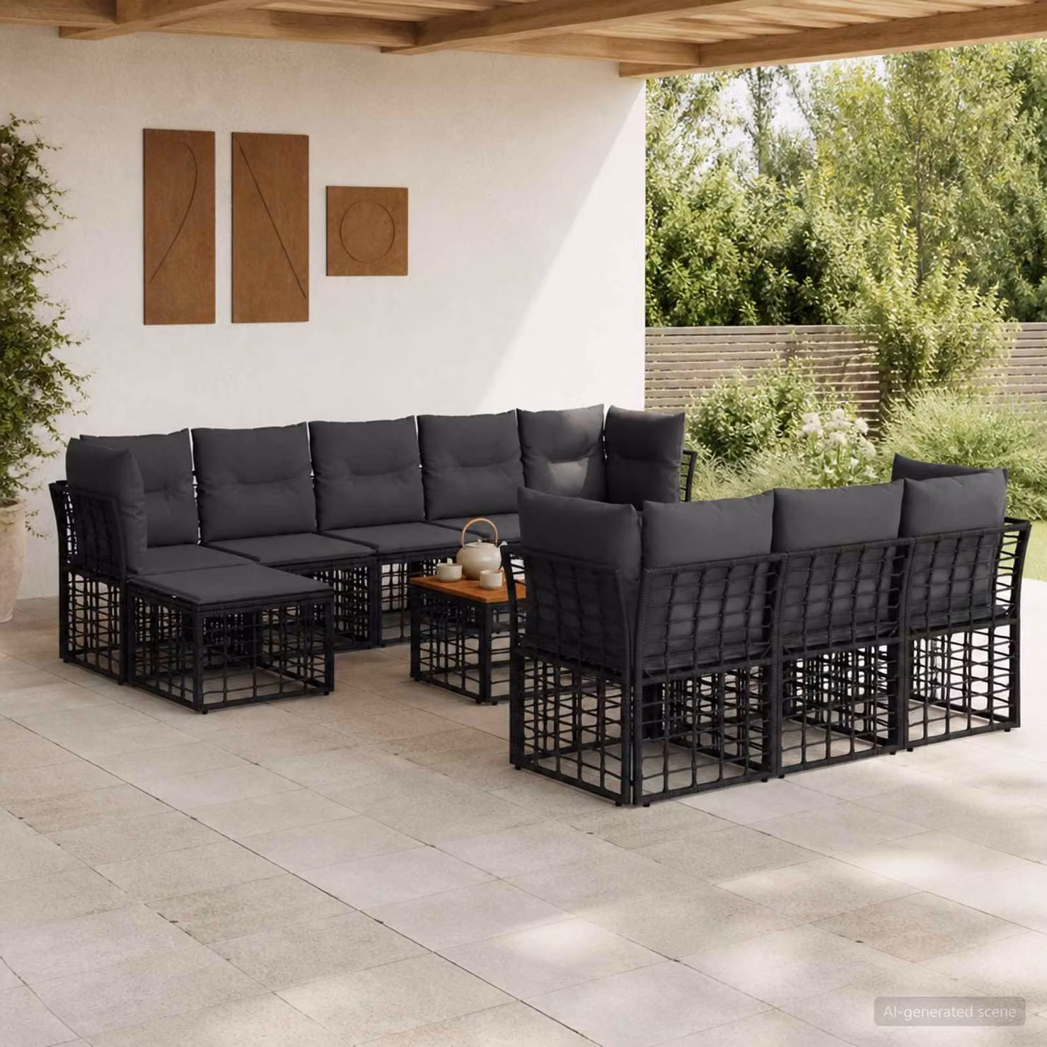 vidaXL Set di divani da esterno 11 pz con struttura in acciaio e cuscini in poliestere nero e grigio scuro