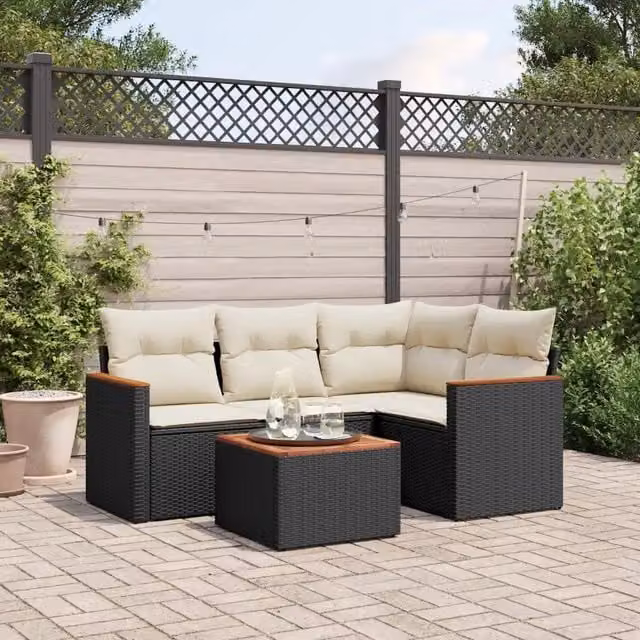 Set Divani da Giardino 5 pz con Cuscini in Polyrattan Nero 3258339