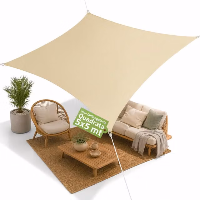 Vela Ombreggiante Quadrata Zendea Beige in Poliestere Idrorepellente con Protezione UV L/P: 500 x 500 cm
