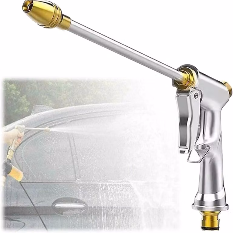 Spruzzatore da giardino in metallo, con 4 getti, dimensioni 14 x 23,5 cm, con getto regolabile, adatto per giardino e auto