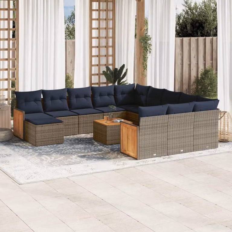 Maison Exclusive - Set da giardino composto da 13 pezzi con cuscini, grigio, polyrattan