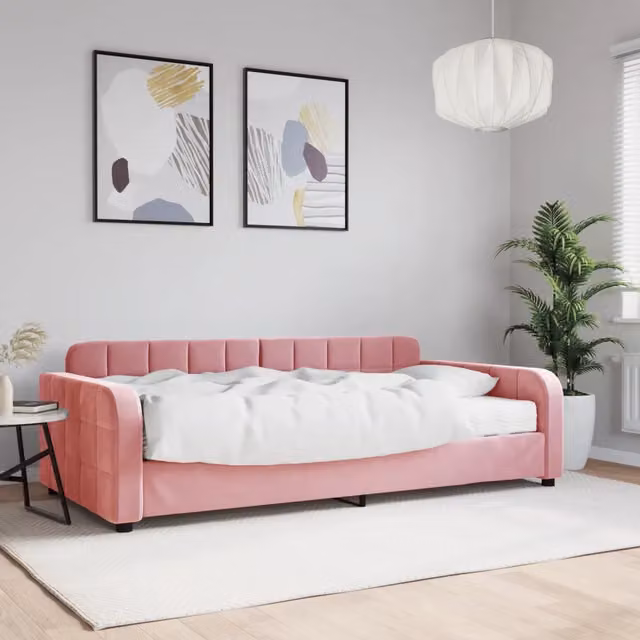 Divano Letto Moderno vidaXL in Velluto Rosa con Materasso in Schiuma, L/P/H: 223 x 110 x 71 cm, Dimensioni Materasso: 100 x 200 cm – 1