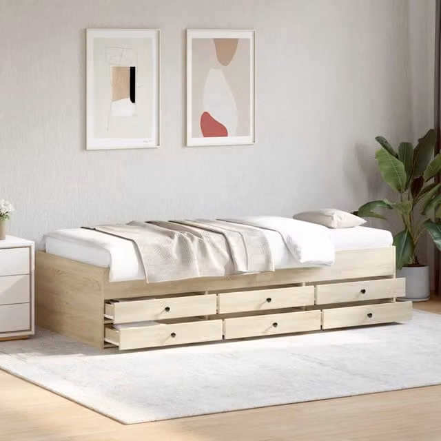 Letto con contenitore vidaXL in legno color marrone L: 80 cm, P: 200 cm, H: 83 cm