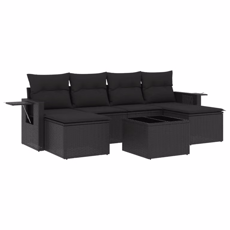 Set Divani da Giardino con Cuscini 7pz Nero Polyrattan