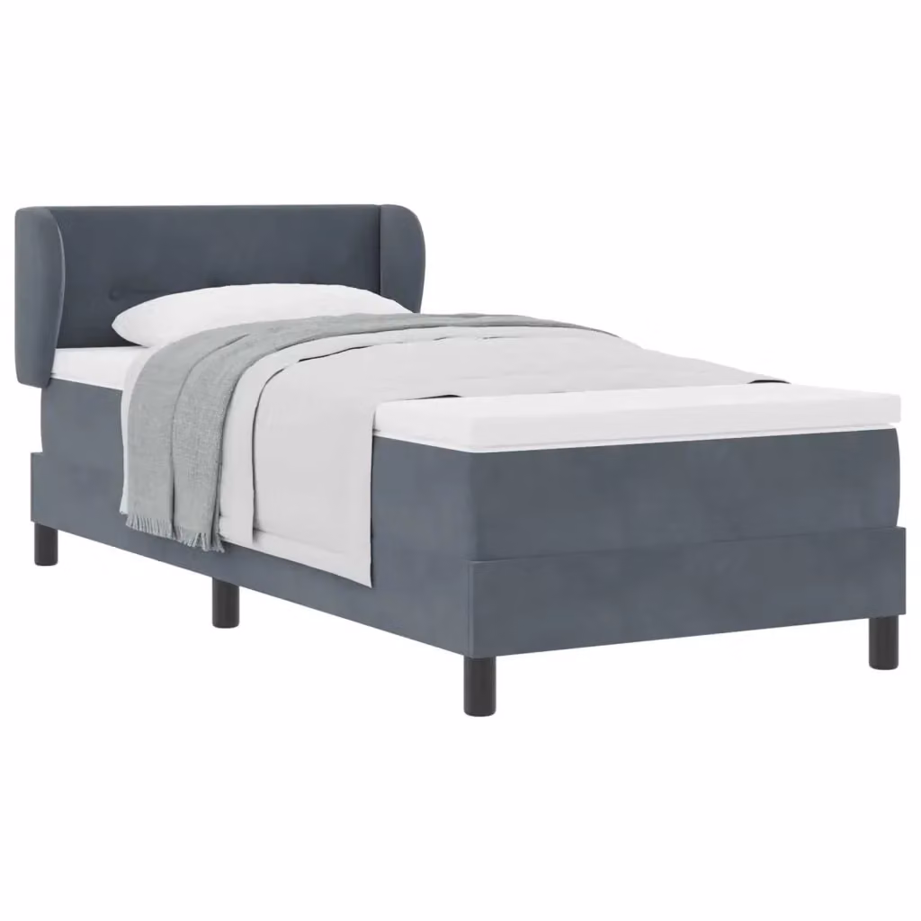 Letto a molle moderno vidaXL con testiera in velluto grigio, L/P/H: 80 x 200 cm – 2