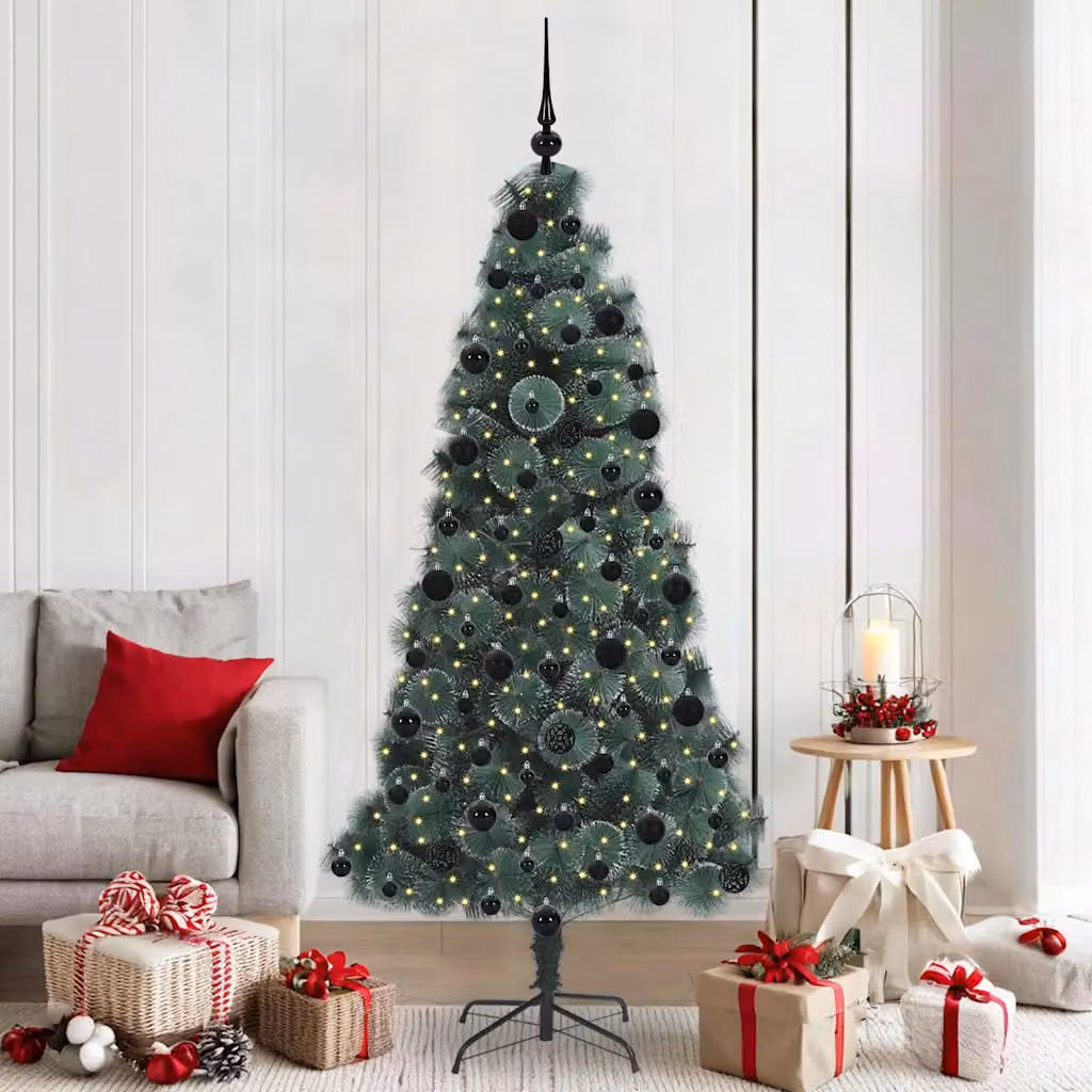 Albero di Natale artificiale moderno vidaXL verde con luci LED bianco caldo e set di palline