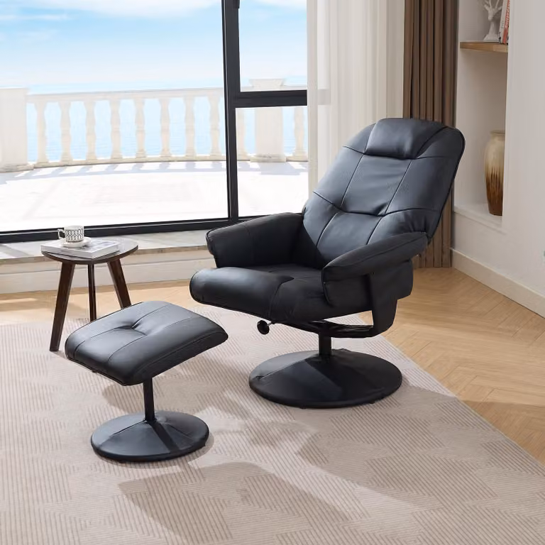 STILVORA: Poltrona relax, poltrona massaggiante con design girevole a 360°, poltrona reclinabile con poggiapiedi, poltrona lounge con tasca portaoggetti, colore nero