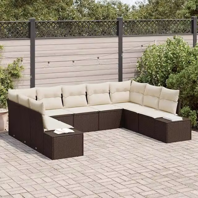 Set Divano da Giardino 9 pz 8-Numero di posti Marrone e Crema 3355887