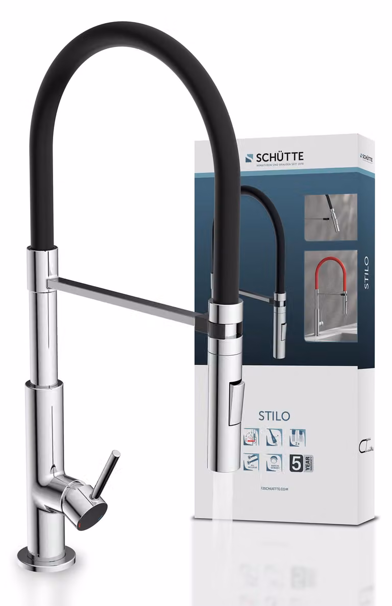 Miscelatore da cucina con doccetta estraibile, girevole a 360°, finitura cromo/nero