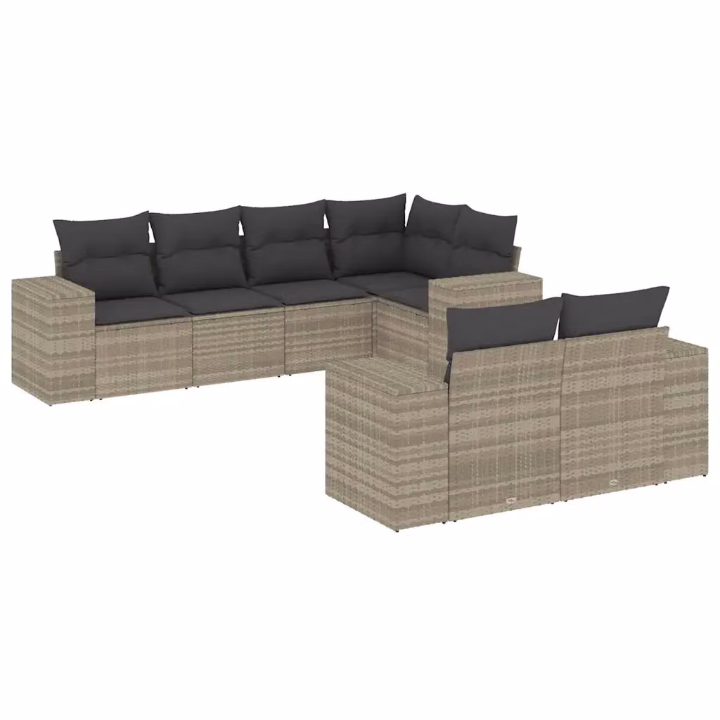 Set di divani da giardino vidaXL a forma di L composto da 7 pezzi in polyrattan grigio con cuscini inclusi – 2