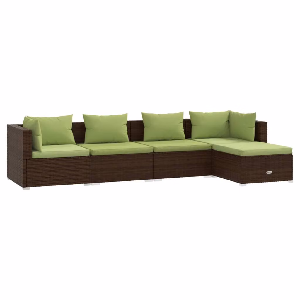 Set Divani da Giardino 5 pz con Cuscini in Polyrattan Marrone