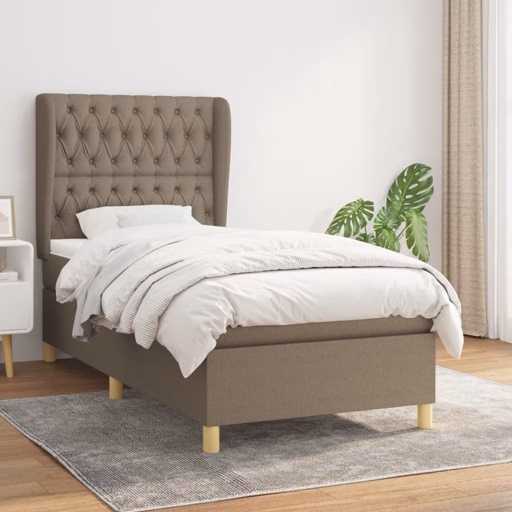 The Living Store Letto a molle con materasso Taupe 100x200 cm in tessuto